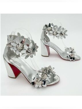 Christian Louboutin Daisy Spike Metallic Silver Ankle Cuff Sandals EU 36.5